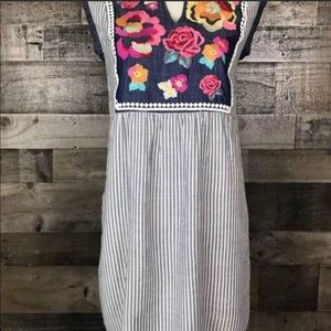 Lovely floral embroidered striped dress size S Small